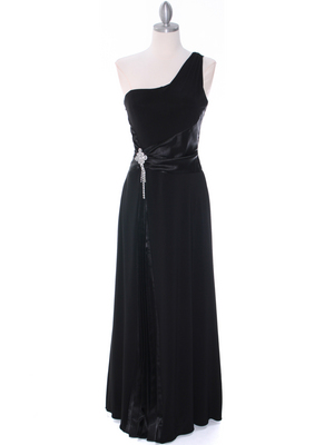 1888 Black One Shoulder Evening Dress, Black