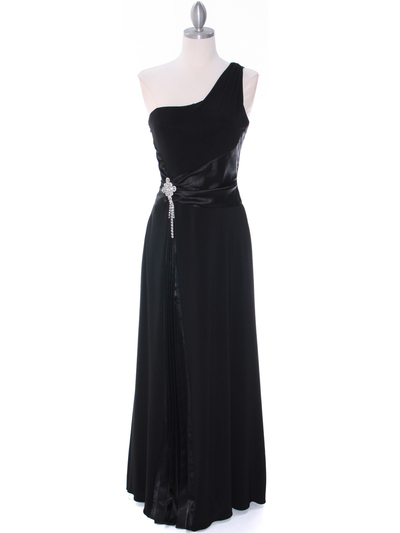 1888 Black One Shoulder Evening Dress - Black, Front View Medium