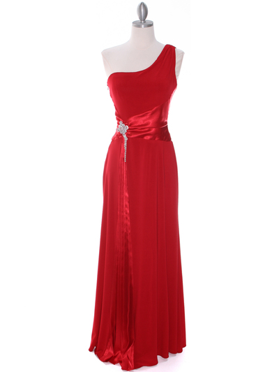 1888 Red One Shoulder Evening Dress - Red, Front View Medium