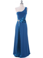1888 Teal One Shoulder Evening Dress - Teal, Front View Thumbnail
