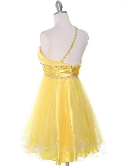 188 Yellow One Shoulder Homecoming Dress - Yellow, Back View Medium