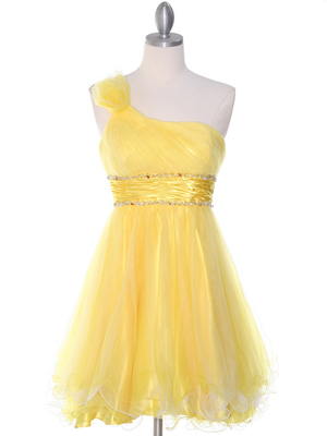 188 Yellow One Shoulder Homecoming Dress, Yellow
