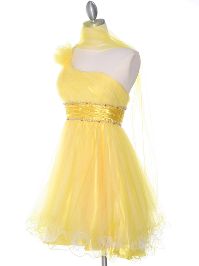 188 Yellow One Shoulder Homecoming Dress - Yellow, Alt View Medium