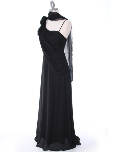 1890 Black Chiffon Floral Evening Dress - Black, Alt View Medium
