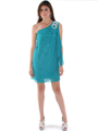1902 Teal One Shoulder Chiffon Cocktail Dress - Teal, Front View Thumbnail