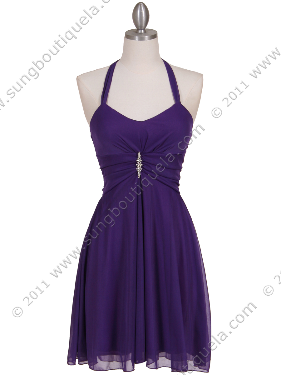 1932 Purple Halter Party Dress - Purple, Front View Medium