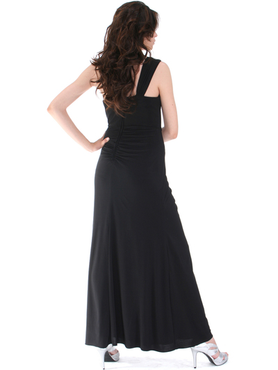 1943 Asymmetrical Neckline Evening Dress with Rhinestone Decor - Black, Back View Medium
