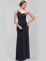 1943 Asymmetrical Neckline Evening Dress with Rhinestone Decor - Charcoal, Front View Thumbnail