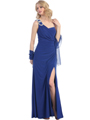 Royal Blue Asymmetrical Neckline Evening Dress with Rhinestone Decor