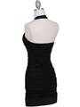 1962  Black Pleated Party Dress with Rhinestone Pin - Back Image