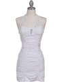 Off White Pleated Party Dress with Rhinestone Pin