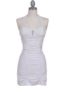 Off White Pleated Party Dress with Rhinestone Pin
