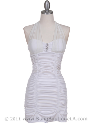 1962 Off White Pleated Party Dress with Rhinestone Pin, Off White