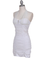 Off White Pleated Party Dress with Rhinestone Pin