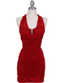 Red Pleated Party Dress with Rhinestone Pin