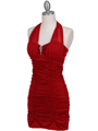 Red Pleated Party Dress with Rhinestone Pin