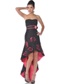 C1982 Black Strapless Rosette High Low Evening Dress - Black, Front View Thumbnail