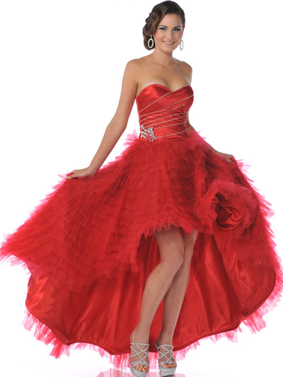1989 Red Strapless Sweetheart High Low Prom Dress - Red, Front View Medium