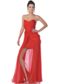 1996 Strapless Sweetheart Short Evening Dress with Chiffon Train - Red, Front View Thumbnail