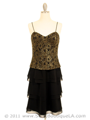 200 Black & Gold Lace Chiffon Evening Dress, Black Gold