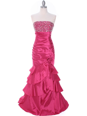 20114 Raspberry Beaded Prom Dress, Raspberry