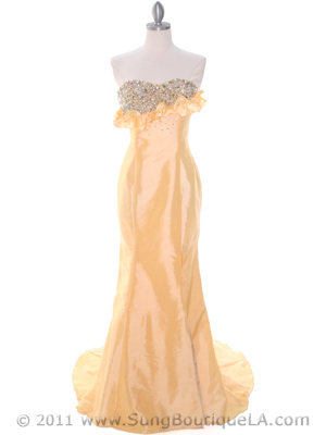 20121 Yellow Taffeta Prom Evening Dress, Yellow
