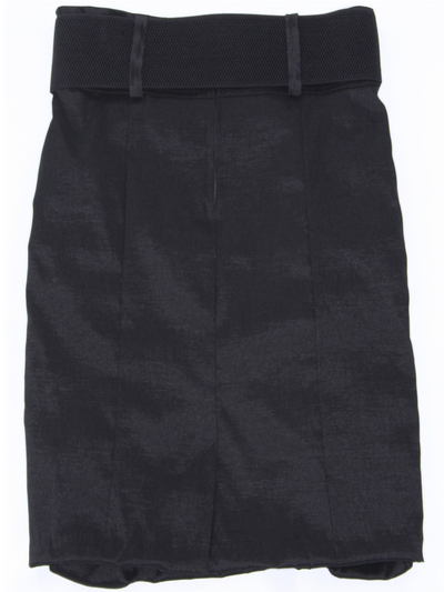 2092 Black Stretch Taffeta Pencil Skirt with Belt - Black, Back View Medium