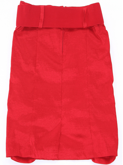 2092 Red Stretch Taffeta Pencil Skirt with Belt - Red, Back View Medium