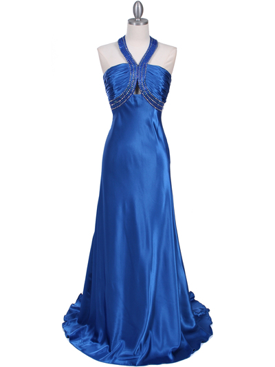 2104 Blue Halter Sequin Evening Dress - Blue, Front View Medium