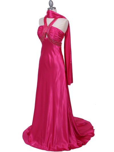 2104 Hot Pink Halter Sequin Evening Dress - Hot Pink, Alt View Medium