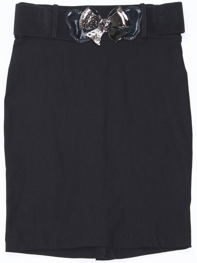 2116 Black Pencil Skirt with Belt - Black, Front View Medium