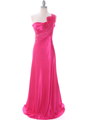 2123 Hot Pink One Shoulder Evening Dress - Hot Pink, Front View Thumbnail