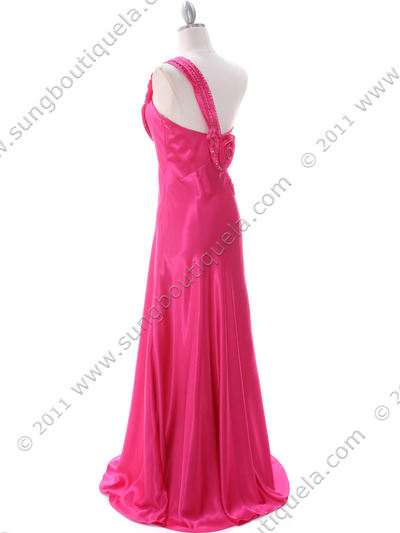 2123 Hot Pink One Shoulder Evening Dress - Hot Pink, Back View Medium