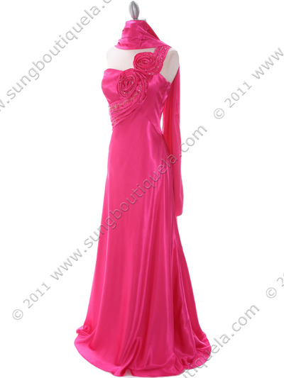 2123 Hot Pink One Shoulder Evening Dress - Hot Pink, Alt View Medium