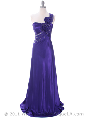 2123 Purple One Shoulder Evening Dress, Purple