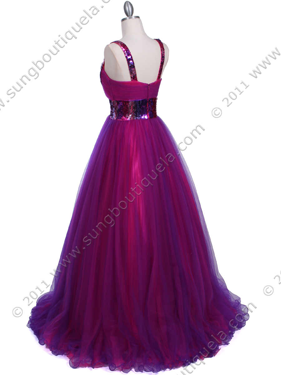 2128 Purple Hot Pink Sequin Lace Prom Dress - Purple Hot Pink, Back ...
