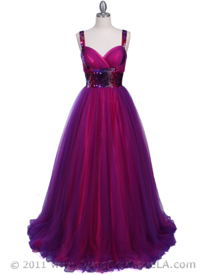 2128 Purple Hot Pink Sequin Lace Prom Dress, Purple Hot Pink