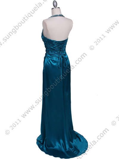 2135 Jade Beaded Halter Prom Evening Dress - Jade, Back View Medium