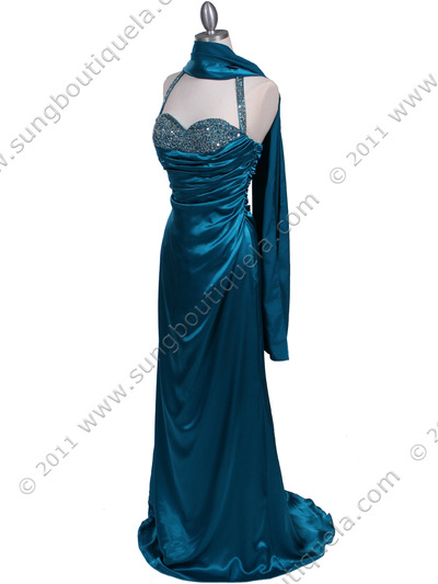 2135 Jade Beaded Halter Prom Evening Dress - Jade, Alt View Medium