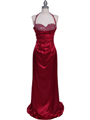 2135 Raspberry Beaded Halter Prom Evening Dress - Raspberry, Front View Thumbnail