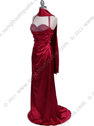 2135 Raspberry Beaded Halter Prom Evening Dress - Raspberry, Alt View Medium