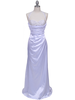 2135 White Beaded Halter Prom Evening Dress, White