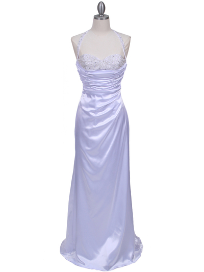 2135 White Beaded Halter Prom Evening Dress - White, Front View Medium