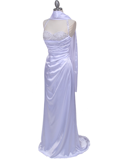 2135 White Beaded Halter Prom Evening Dress - White, Alt View Medium