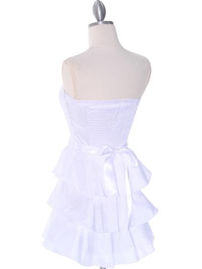 2140 White Tiered Taffeta Graduation Dress - White, Back View Medium
