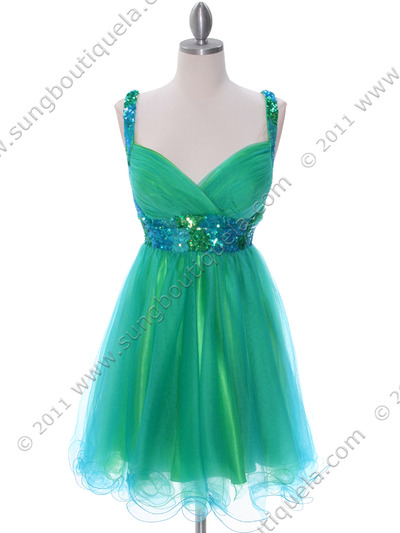 2141 Green Turquoise Homecoming Dress - Green Turquoise, Front View Medium