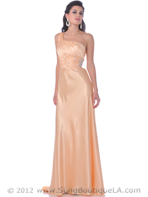 2145 One Shoulder Charmeuse Evening Dress, Gold