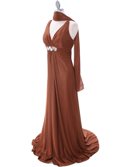 2148 Brown Glitter Bridesmaid Dress - Brown, Alt View Medium