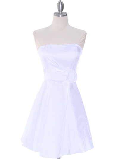 2152 Off White Taffeta Graduation Dress - Off White, Front View Medium