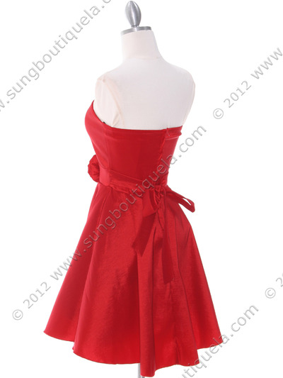 2152 Red Taffeta Cocktail Dress - Red, Back View Medium